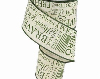 Army Wired Ribbon – 2.5" x 10 Yards – Military Wreath Ribbon, Patriotic Crafts, Veteran Tribute Ribbon, Armed Forces Gift Wrap