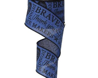 Wired Ribbon by the Roll Police/Law Enforcement Support Black and Blue 2.5 Inches x 10 Yards for Wreaths, Floral Arrangements, Gift Wrapping