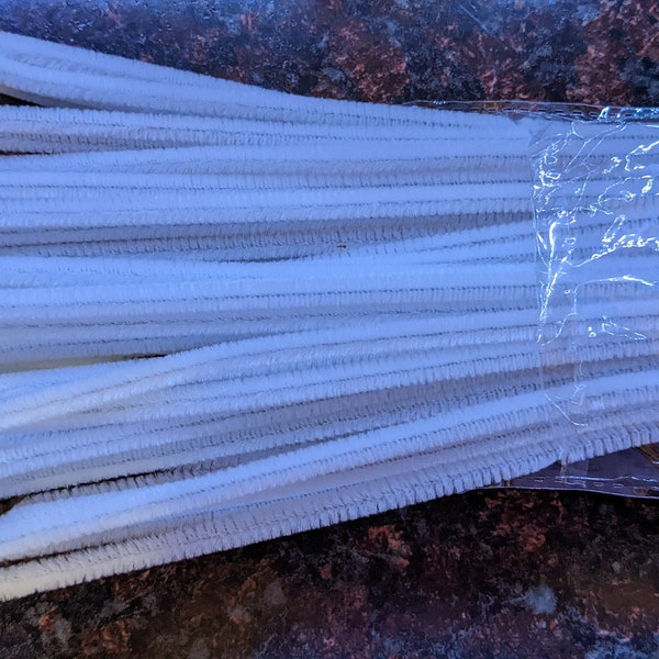 20" L X 6 mm Chenille Stems (White) 50 Count