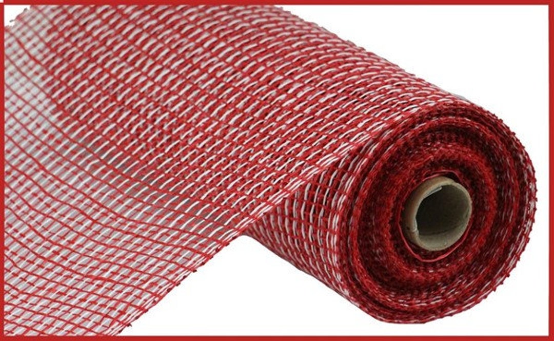 Multi Poly Burlap Mesh 10 Inches X 10 Yards (Red, White)