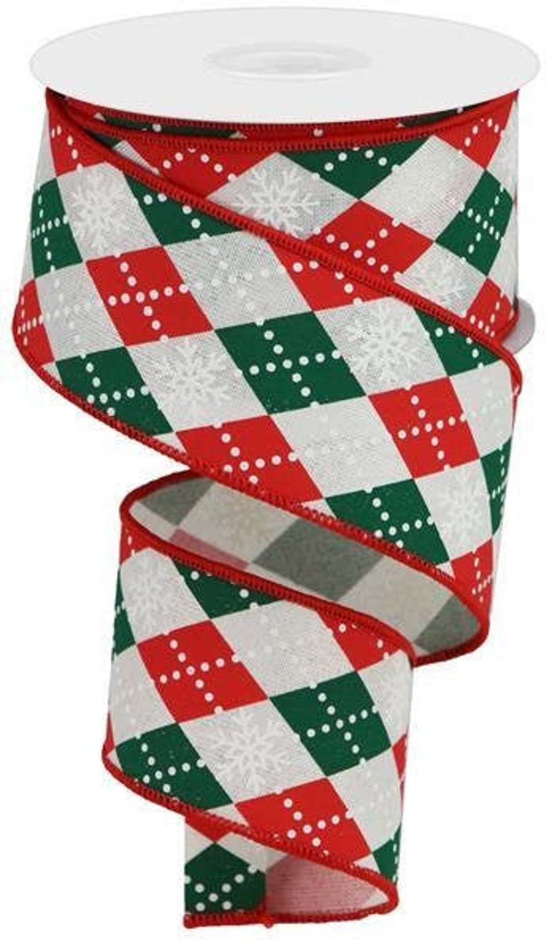 Wired Ribbon by the Roll Snowflake Christmas Argyle Red Green and White ...