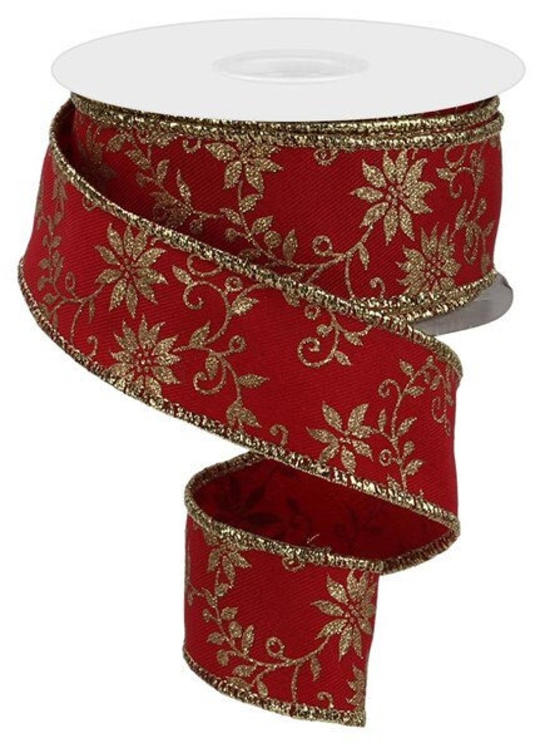 Wired Traditional Red Velvet Christmas Wired Ribbon With Gold Edge 2.5. 50  Yds/Roll. - Fisch Floral Supply