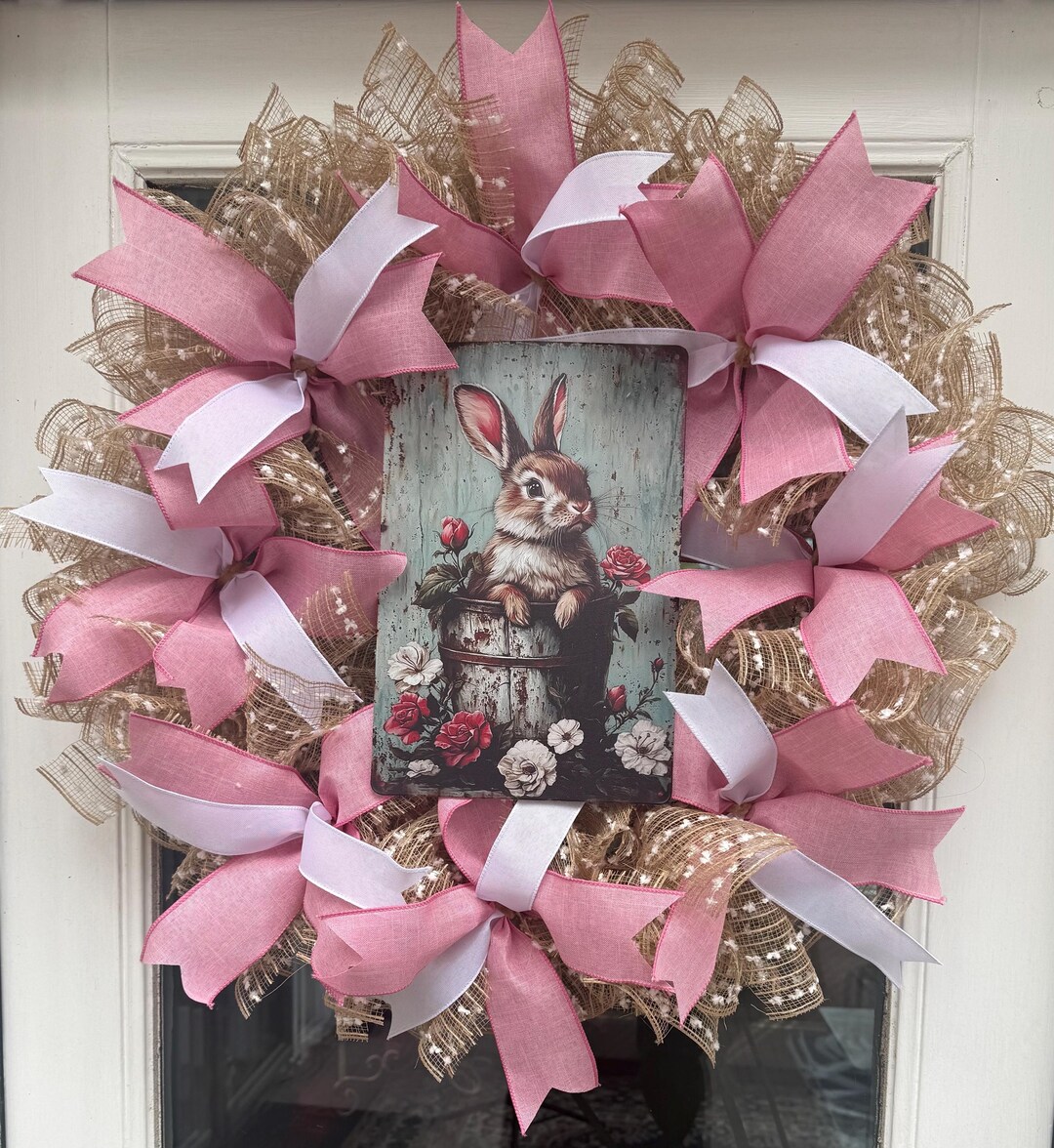 Spring Easter Bunny Decor Wreath Front Door - Etsy