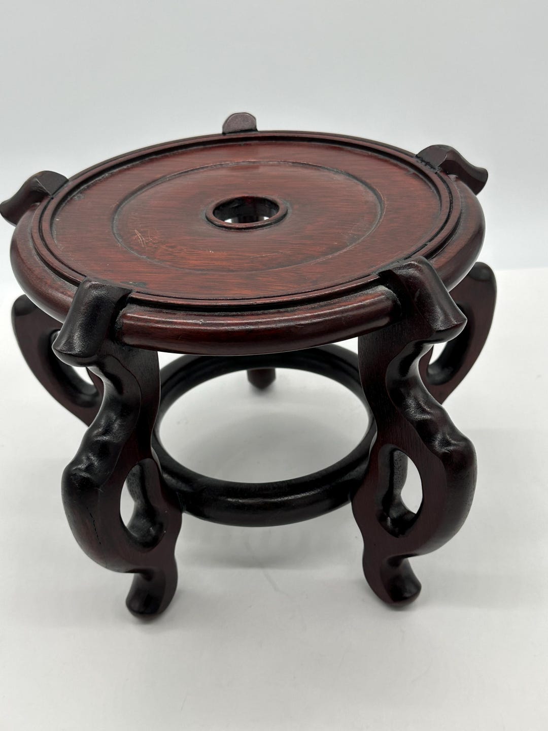 Chinese Carved Wood Fishbowl Plant Vase Bowl Display Stand Riser Base ...
