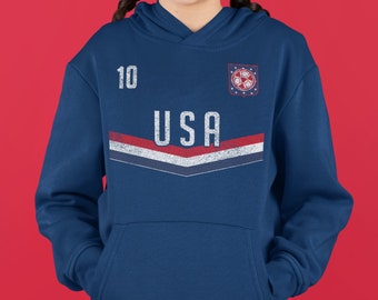 Kids USA Soccer Hoodie, Boys & Girls Personalised Name, Teens United States Sweatshirt #125