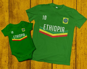 Ethiopia Soccer Dad and Baby, Matching Outfits, African Baby Grow, Mom Football Shirt #03