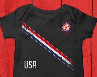 Vintage Baby USA Soccer Onesie, Personalised Name, USA Toddler Shirt #224