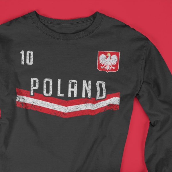 Camiseta de manga larga de fútbol de Polonia, camiseta de fútbol personalizada de Polonia para hombres, mujeres #02