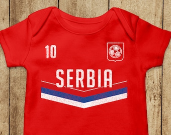 Custom Serbia Soccer Babygrow, Boys Personalised Onesie, Serbian Toddler Shirt #332