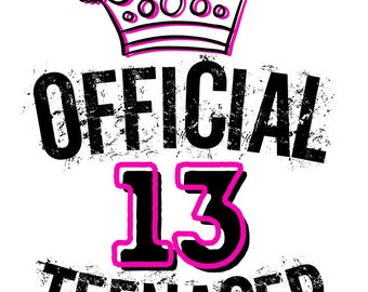 Official 13 Teenager Pink Ink Transparent Background Digital Download for T-Shirts and Prints