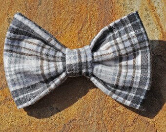 Gray and Brown Tartan Bow Tie- Pet Bowtie- Plaid