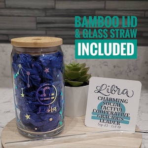 Libra coffee glass cup | Zodiac Libra Cup  16 ounce | Astrology Sign Glassware | Travel Mug