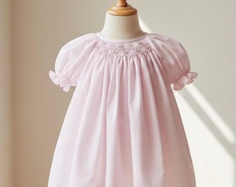 Petit Ami Smocked Newborn 2pc Daygown Set: Pink Multi Bishop Dress Bonnet Baby Girls