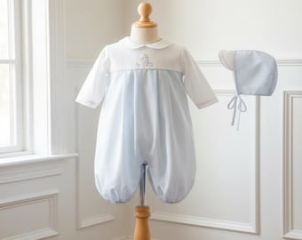 Petit Ami Preemie Baby Boys Classic Giraffe Convertible Gown to Romper with Hat