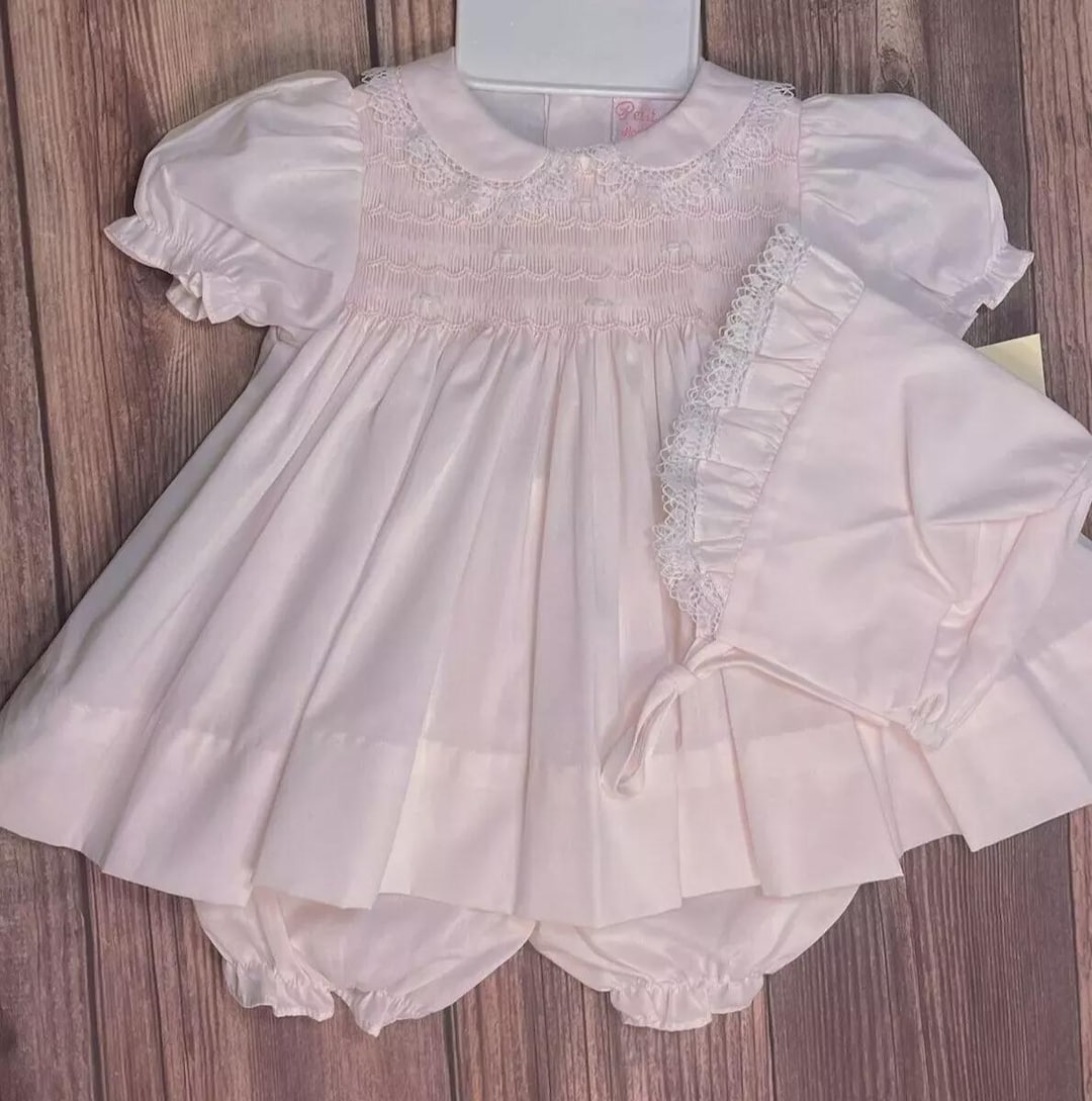 Petit Ami Pink Dress with Hand Bishop Scalloped Smocking main image 0