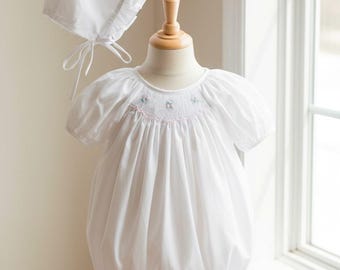 Petit Ami White 2pc Set: Preemie Bubble Romper & Bonnet for Baby Girls Premature