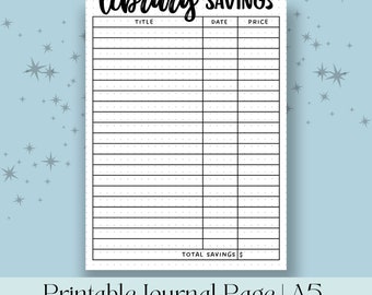 Library Savings Tracker - A5 Journal Page - Printable Tracker - Reading Log - Planner Reading Tracker - Daily Habit Tracker
