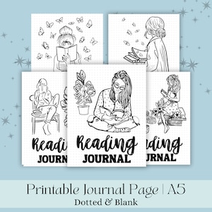 Portadas de diarios de libros de lectoras femeninas - Página de diario A5 - Rastreador imprimible - Registro de lectura - Rastreador de lectura del planificador - Rastreador de hábitos diarios