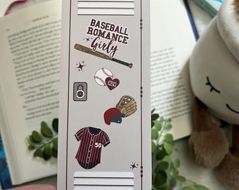 Basebollromantik flickigt skåpinspirerat bokmärke, bokklubbsbokmärke, söta bokmärken, romantiska bokmärken, bokmalspresenter, bokälskare