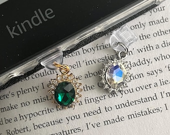 Bejeweled charm, USB-C dust plug, Kindle decor, e-reader charm, bookish gift, gift for her, phone charm, Kindle Paperwhite