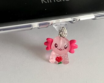 Pink Axlotol Kindle charm, USB-C dust plug, Kindle decor, e-reader charm, bookish gift, gift for her, phone charm, Kindle Paperwhite