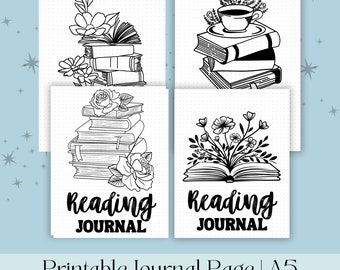 Book Reading Journal Cover Pages - A5 Journal Page - Printable Tracker - Reading Log - Planner Reading Tracker - Daily Habit Tracker