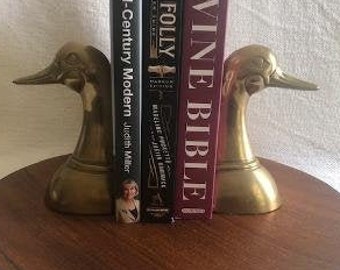 Mid Century Brass Bookends, Duck Heads, 6 by 3 inches, Felt bottom, Home Office Decor, 1960s