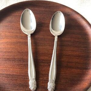 Danish Princess Flatware by Holmes & Edwards, Set of 2 Serving Spoons, Silver Plate, Sterling Silver Inlaid, 1938, Art Deco Style