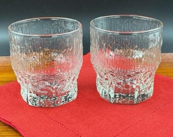 Vintage Iittala Aslak Cocktail Glasses, Old Fashioned, Icicle Look Designed by Tapio Wirkkala, 3 1/2 Inches Tall, Set of 2, Finland