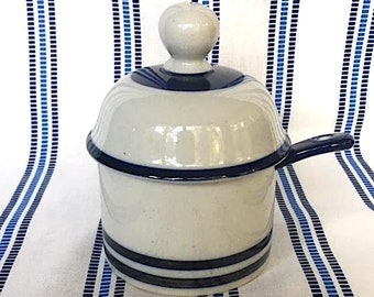 Vintage Dansk Blue Mist Jam or Condiment Jar with Lid and Spoon, 3 piece set, Designed by Niels Refsgaard, Made in Japan