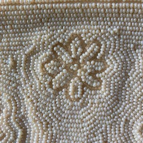 Vintage Hand Beaded Evening Bag or Clutch in Whit… - image 8