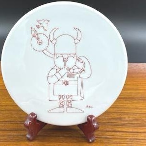 Vintage Bing & Grondahl Red Viking Wall Plaque or Trivet, No 3762, Designed by Ib Antoni, Danish Design, Made in Denmark