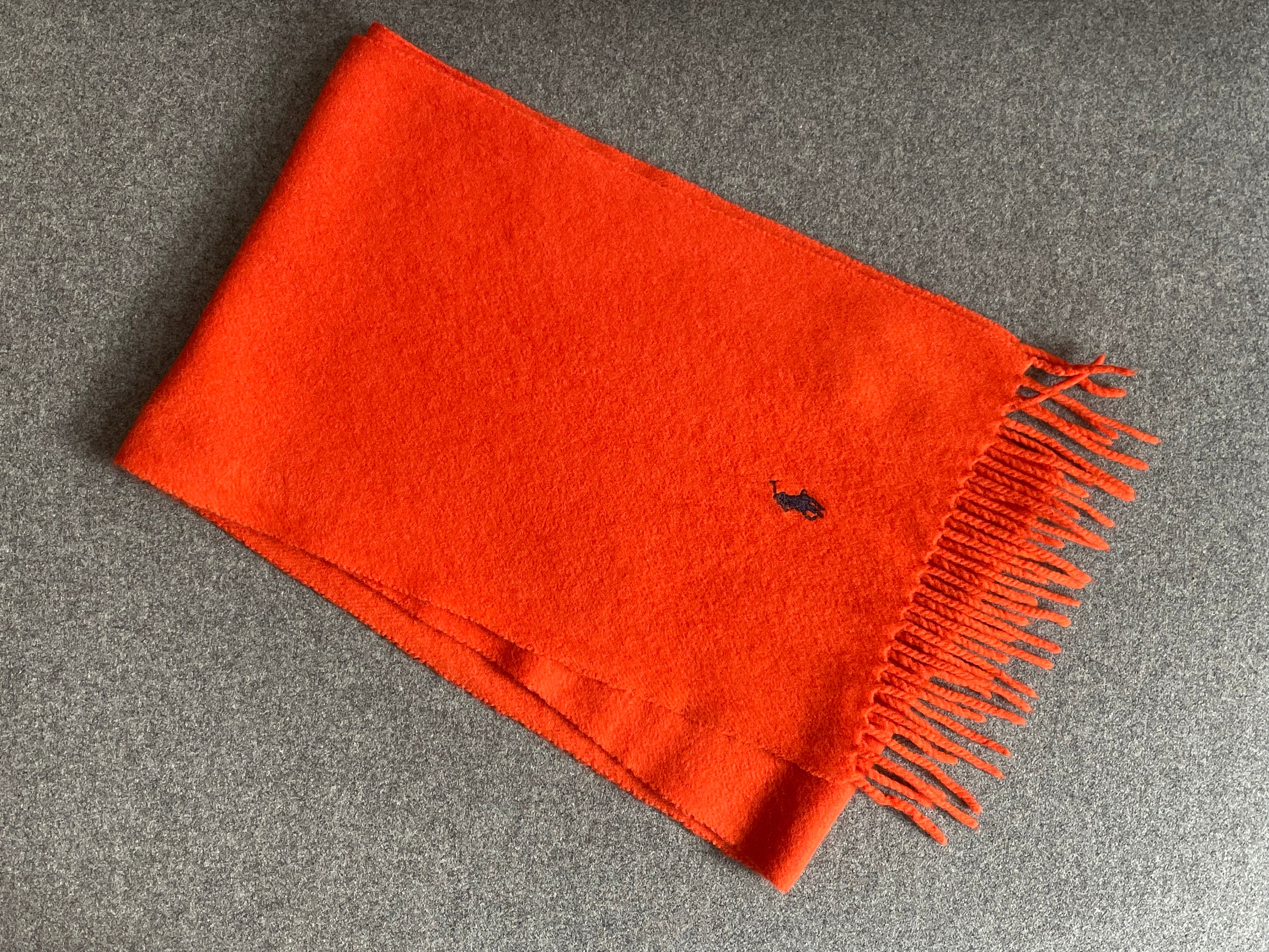 POLO　RalphLauren　Muffler　100%cashmere Vintage Ralph Lauren 100% Cashmere Scarf in Bright Orange With
