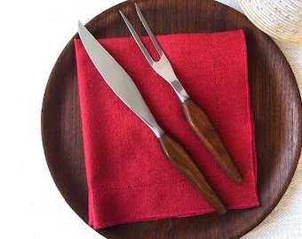 Mid Century Modern Carving Set with Wood Handles by Fleetwood Designer, Carving Knife and Fork Set, Atomic Shaped Wood Handles
