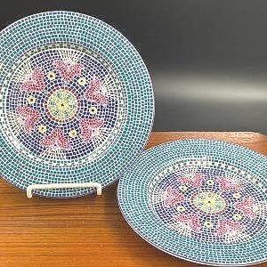 Dansk Salad Plates in Signature Pattern, Mosaic Dinnerware Line, Tiled Flower and Band Design, Made in Portugal, 1990s