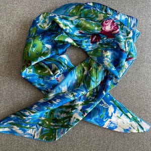 Vintage Silk Scarf, Claude Monet Water Lilies Design, Hand Rolled Edges, Made in Italy, Gorgeous Quality Silk, Wearable Art, 34 by 33 Inches