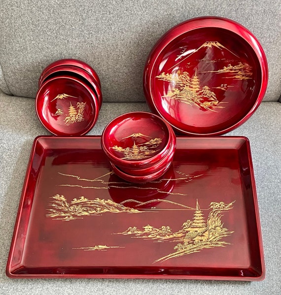 Oribe 漆 お盆 茶器 VINATGE JAPANESE TABLEWARE Natsu-Chawan 1900