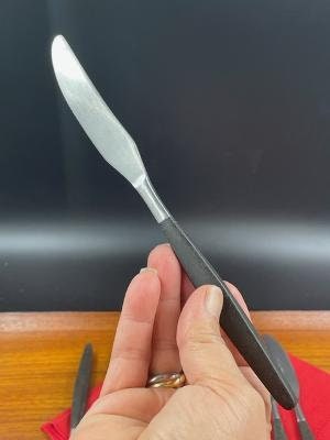 Mid Century Black Handle Flatware, 4 Spoons and 4 Knives