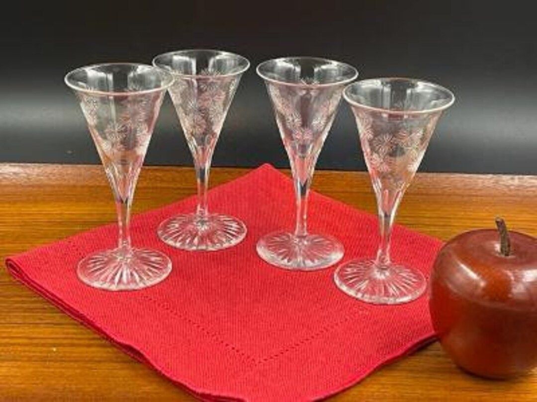 Vintage Etched Cordial Glasses Set of 4 Festive Fireworks Etsy