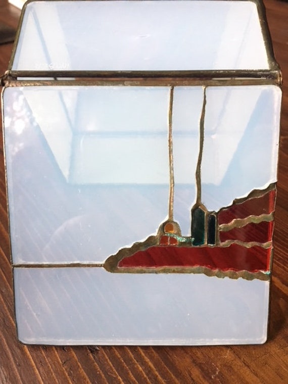 Vintage Stained Glass and Copper Jewelry Box, Keepsak… Gem