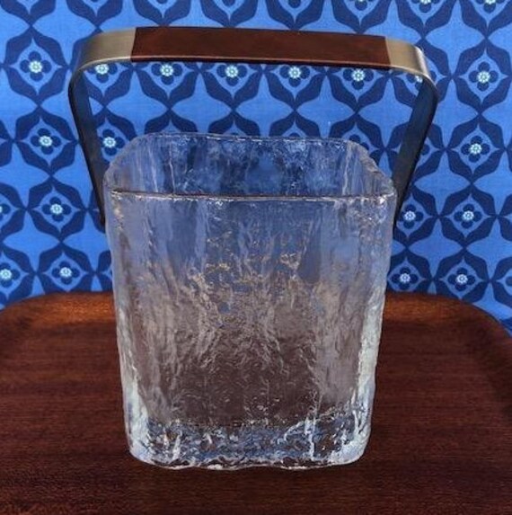 Mid Century Modern Ice Bucket Textured Glass Stainless Steel Etsy