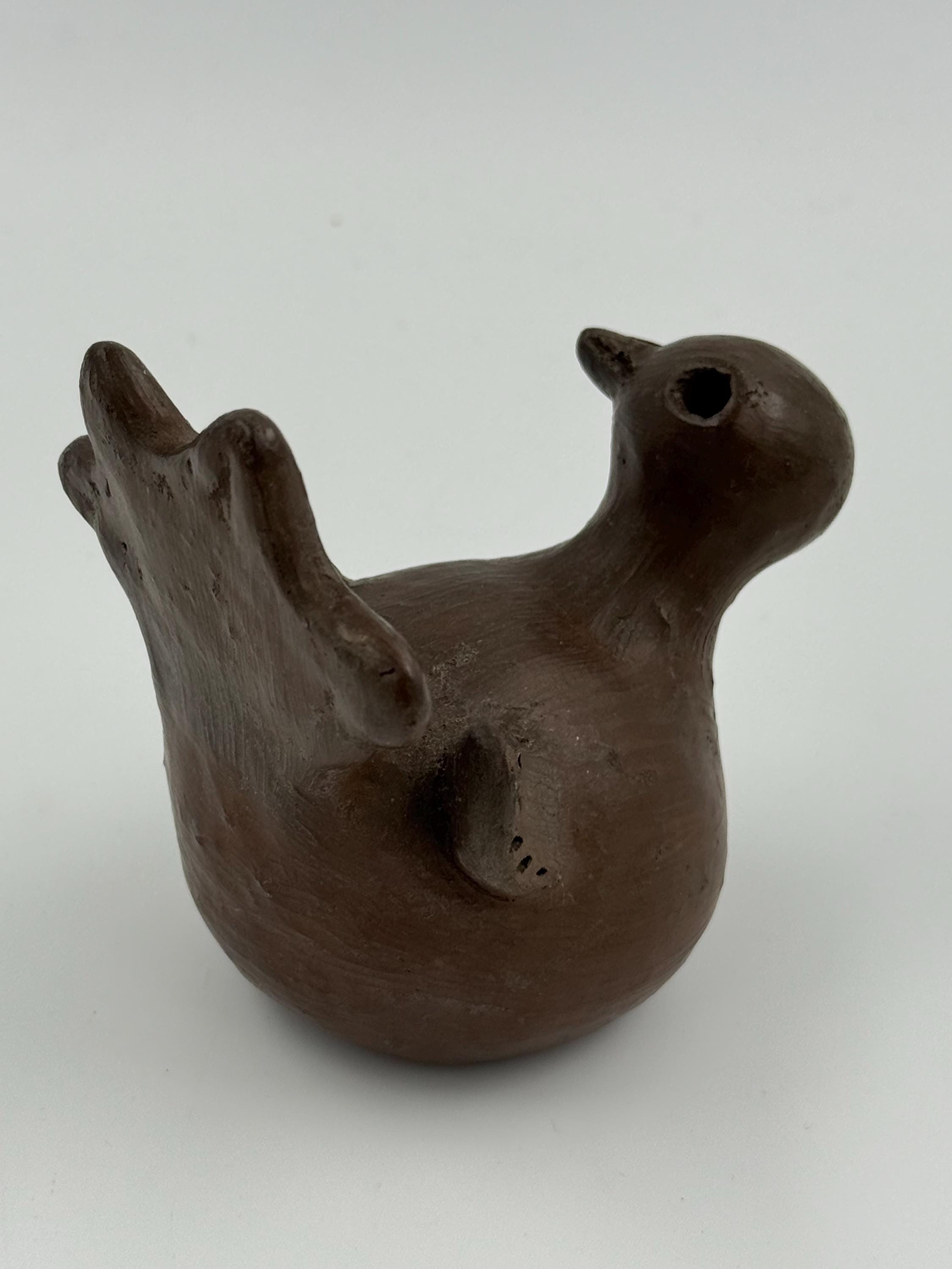チリ産ヴィンテージ陶器鳥置物、赤土釉茶、フォークアート風、家庭や
