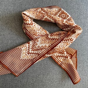 Vintage 1970s Scarf, Brown & Light Yellow Geometric Pattern, Made in Japan, Acetate, 70s Retro Style, Lovely Quality