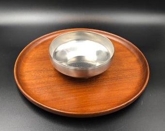Mid Mod Chip and Dip Platter, Wood and Stainless Steel, by Style Trends USA and Kalmar Denmark, Scandi Style, 1960 - 1970s