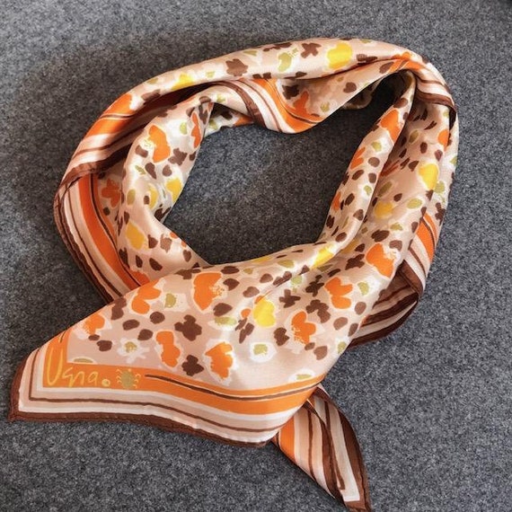 Vintage Vera Neumann Scarf, Ladybug Logo, Orange, Yellow, Green 