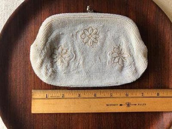 Vintage Hand Beaded Evening Bag or Clutch in Whit… - image 6