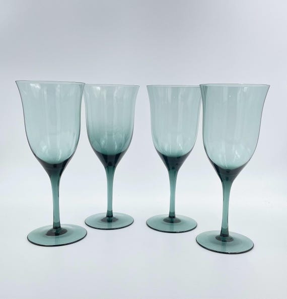 antique blue colored glass water goblets wine glasses Vintage Noritake Perspective Blue Wine Glass set of 7  Sunbeam Vintage