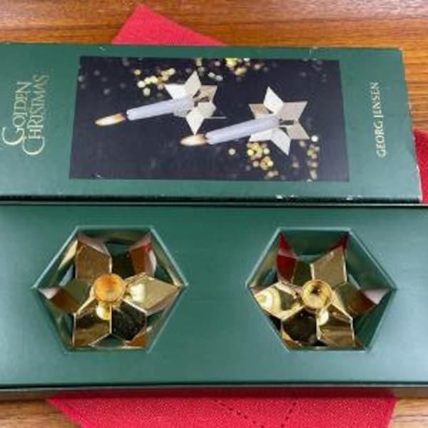 Georg Jensen Star Small Taper Candle Holders, Set of 2, Designed by Calus Bjerring, Made in Denmark, In Original Box