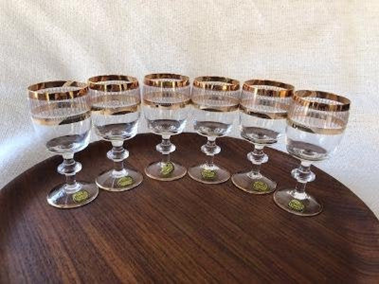 Vintage Bohemia Crystal Cordial Glasses Set of 6 24K Gold Etsy