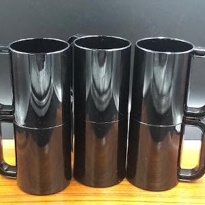 Vintage Ingrid Ltd Chicago Stackable Mugs in Black, Set of 6, Modernist Design, 1970s